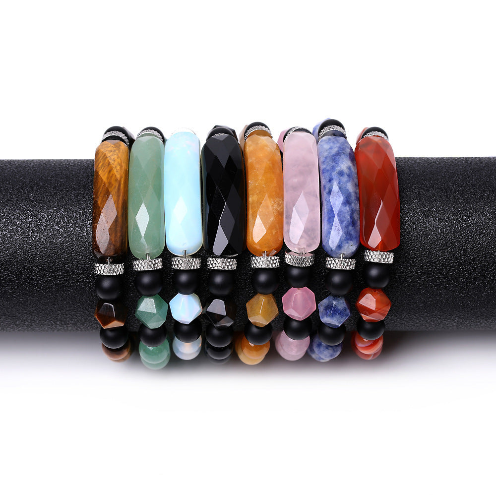 Women's Black Agate Diamond-Shaped Cut Bracelet Elegant