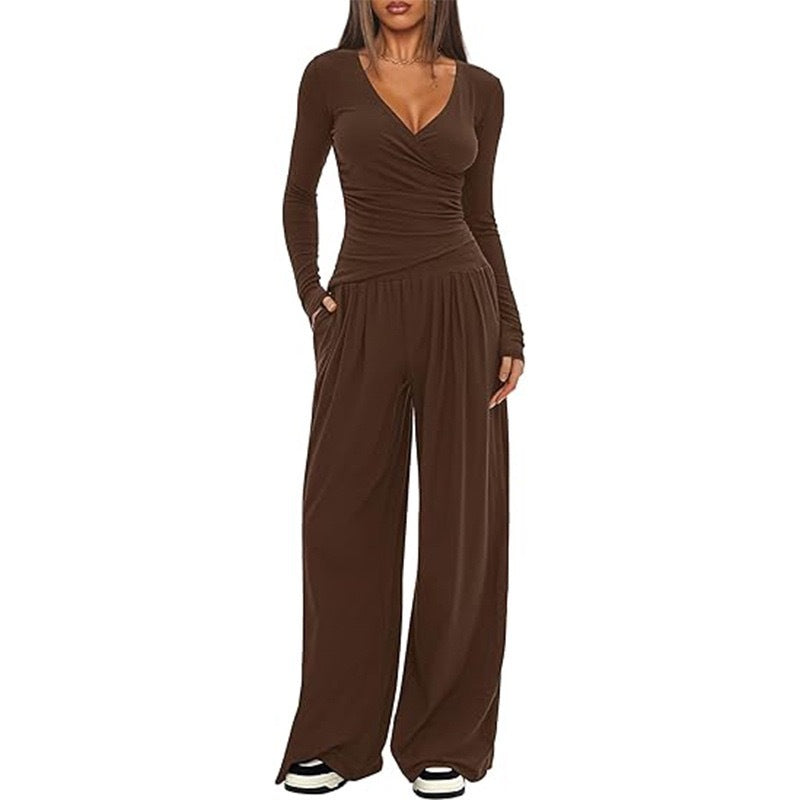 Women Relaxed Fit Polyester Solid Wide Leg Pants Casual