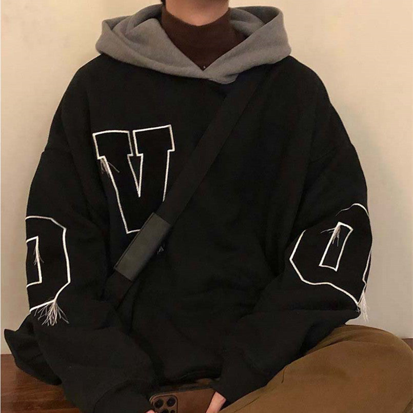 Retro Plush Sports Hoodie – Unisex Loose Fit Couple Jacket