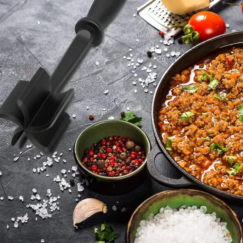 5-Blade Heat-Resistant Nylon Meat Chopper – Non-Scratch Potato Masher & Ground Beef Smasher