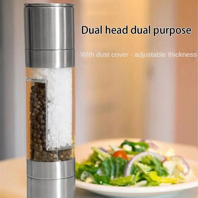 2-in-1 Manual Salt and Pepper Grinder – Stainless Steel Spice Mill with Adjustable Ceramic Grinding