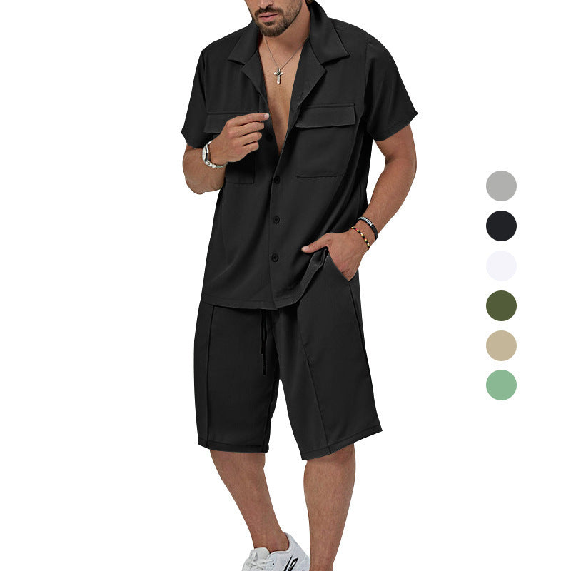 Men's Lapel Casual Shirt And Shorts Two-piece Set