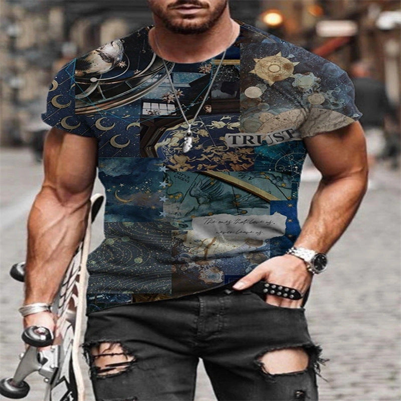 Casual Round Neck Short Sleeve 3D Digital Printing T-shirt