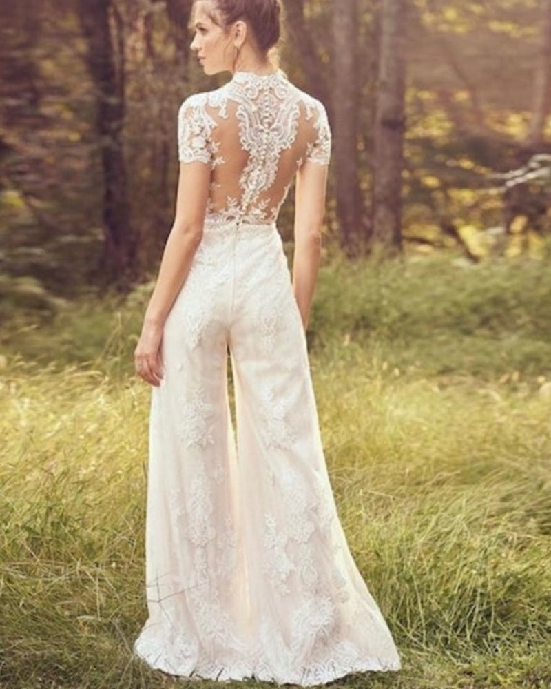 Modern Bride Short Sleeve Pantsuit Jumpsuit
