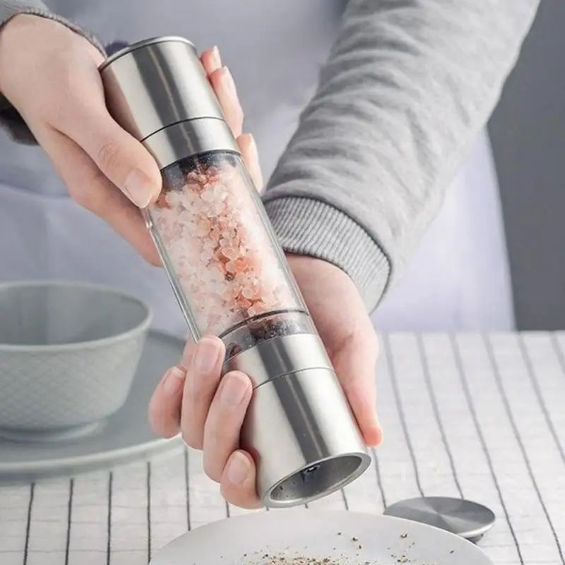 2-in-1 Manual Salt and Pepper Grinder – Stainless Steel Spice Mill with Adjustable Ceramic Grinding