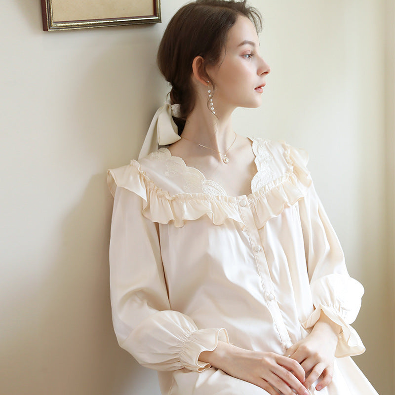 Women's Fashion Casual Loose Embroidered Ruffle Knee-length Loungewear