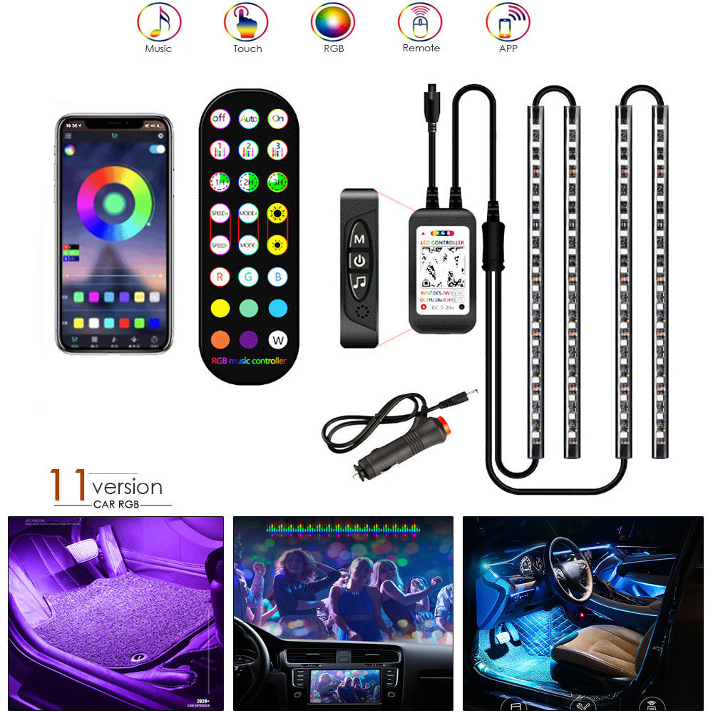 Car Interior LED Strip Lights – Waterproof RGB Ambient Lamps with Wireless Remote & Music Control