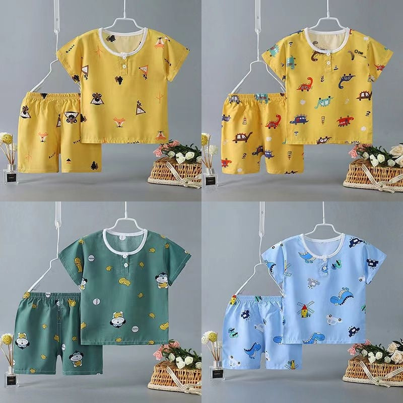 Children's Short-sleeved Shorts Cotton Silk Summer Suit