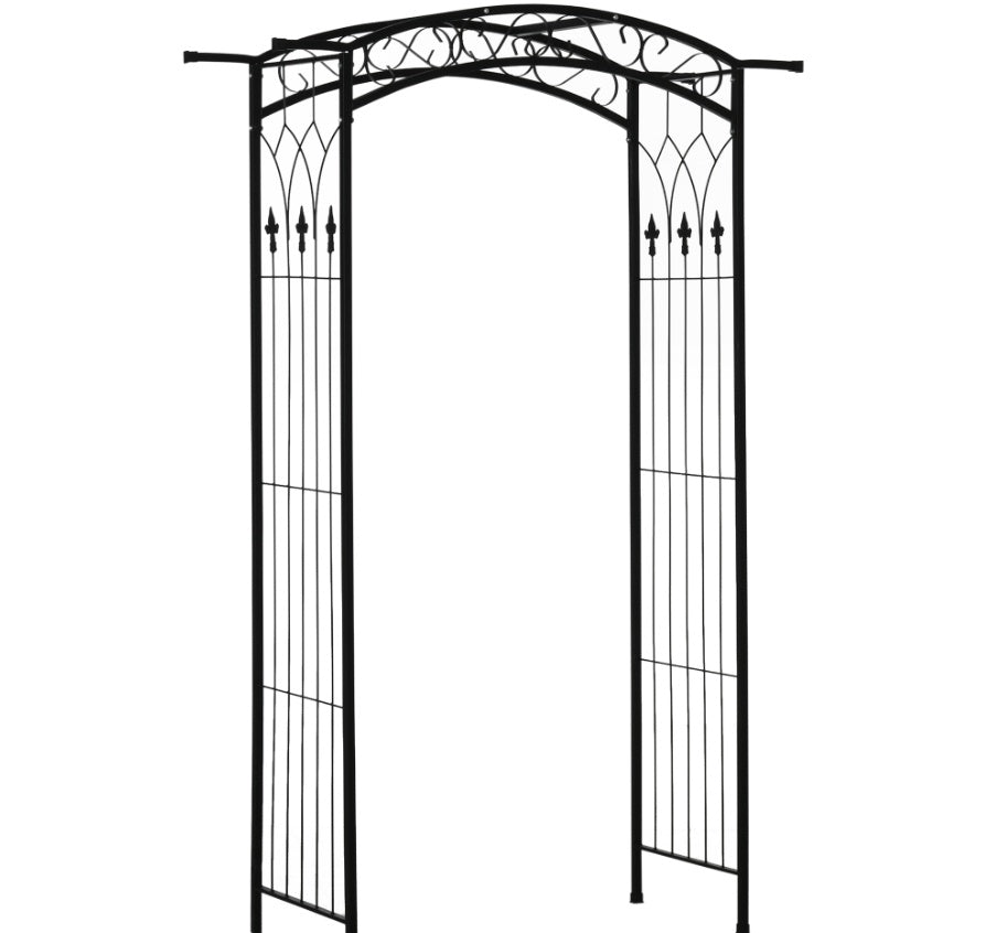 7Ft Metal Garden Arch, Functional Support, All-weather Resistance, Top Extension Bar, For Wedding, Party, Ceremony, Black