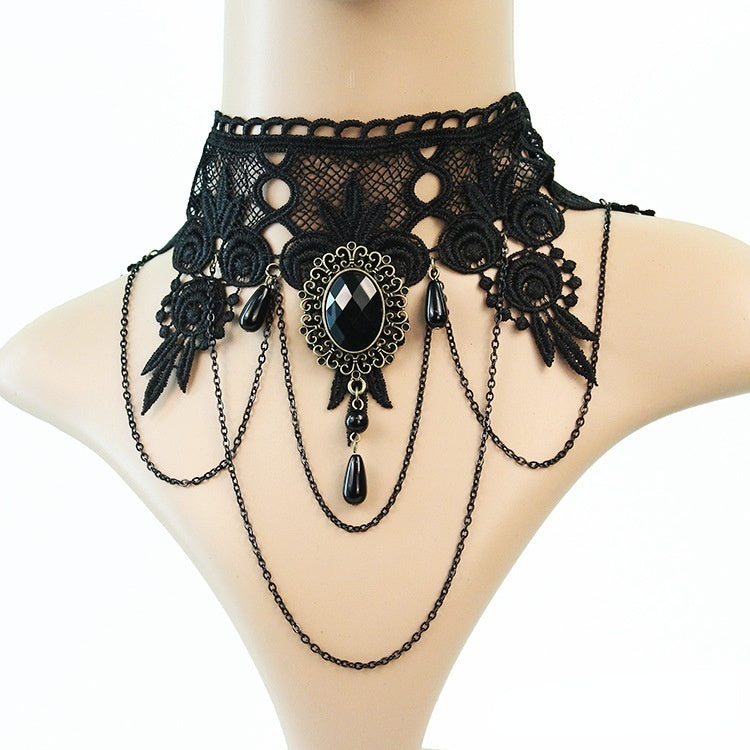Gothic Jewelry Red Bat Halloween Necklace Lace Choker Necklace For Women Nightmare Before Christmas Black Layered Necklace