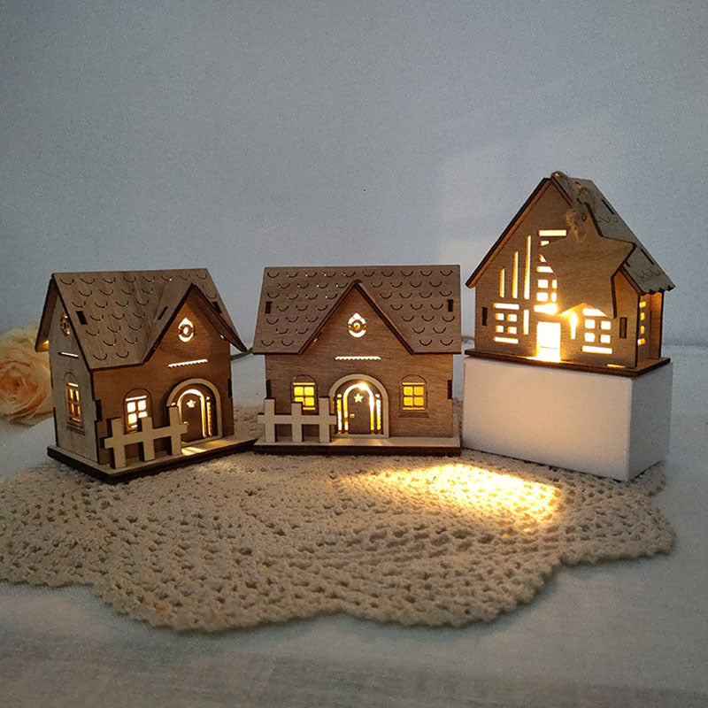 Christmas Wooden Luminous Cabin Holiday Ornaments