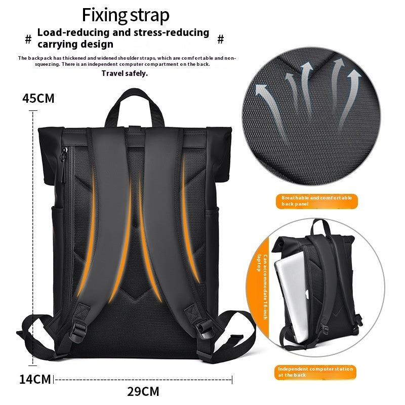 Men's Rugged Diamond Pattern Waterproof PU Laptop Backpack