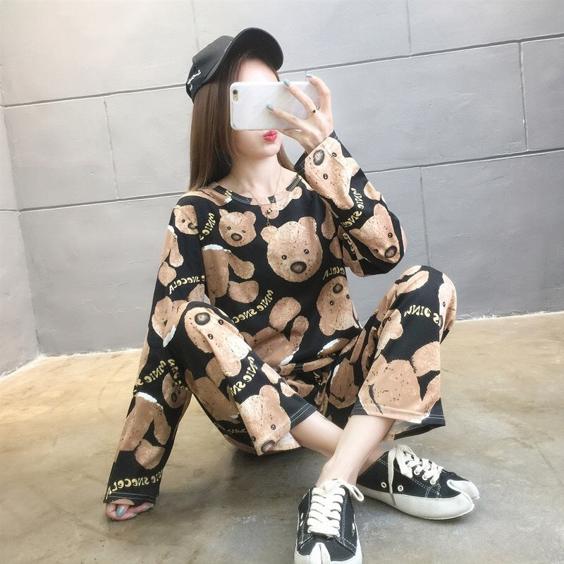 Cute Long-Sleeved Trousers Cartoon Student Pajamas Home Service Suit
