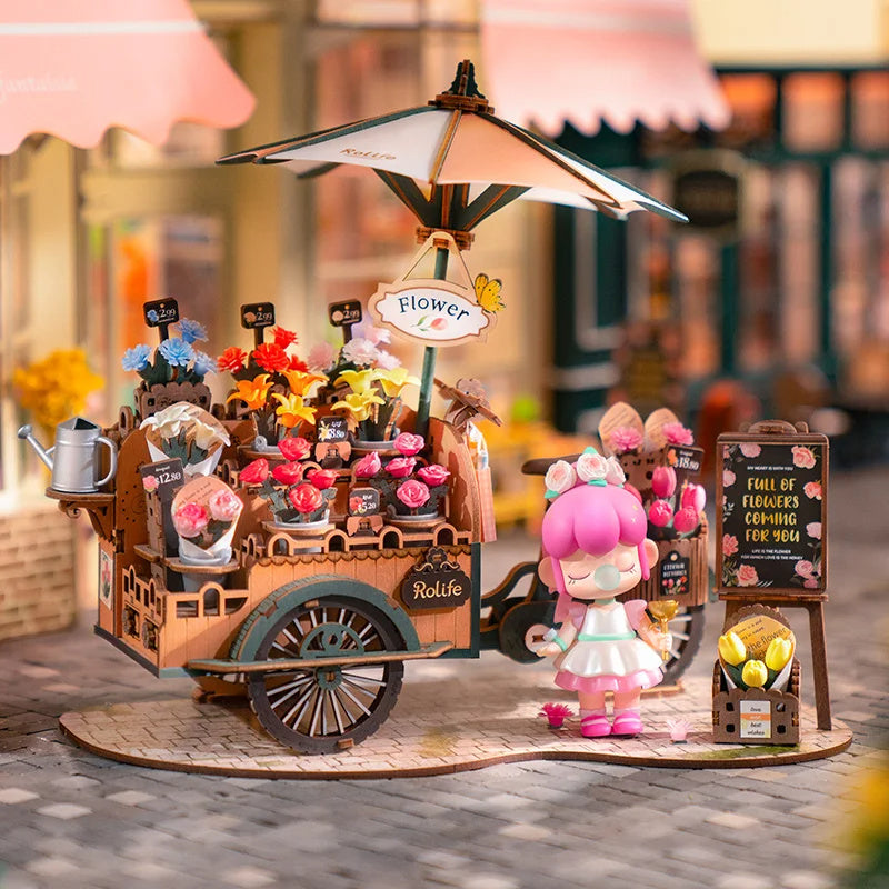 Rolife New Wooden Puzzle Blossom Cart Building Toys DIY 3D Model For Gifts