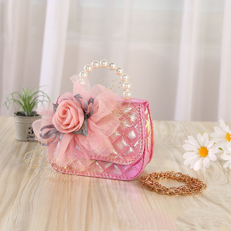 Flower Knitted Pearl Portable Diagonal Bag – Elegant Crossbody Purse