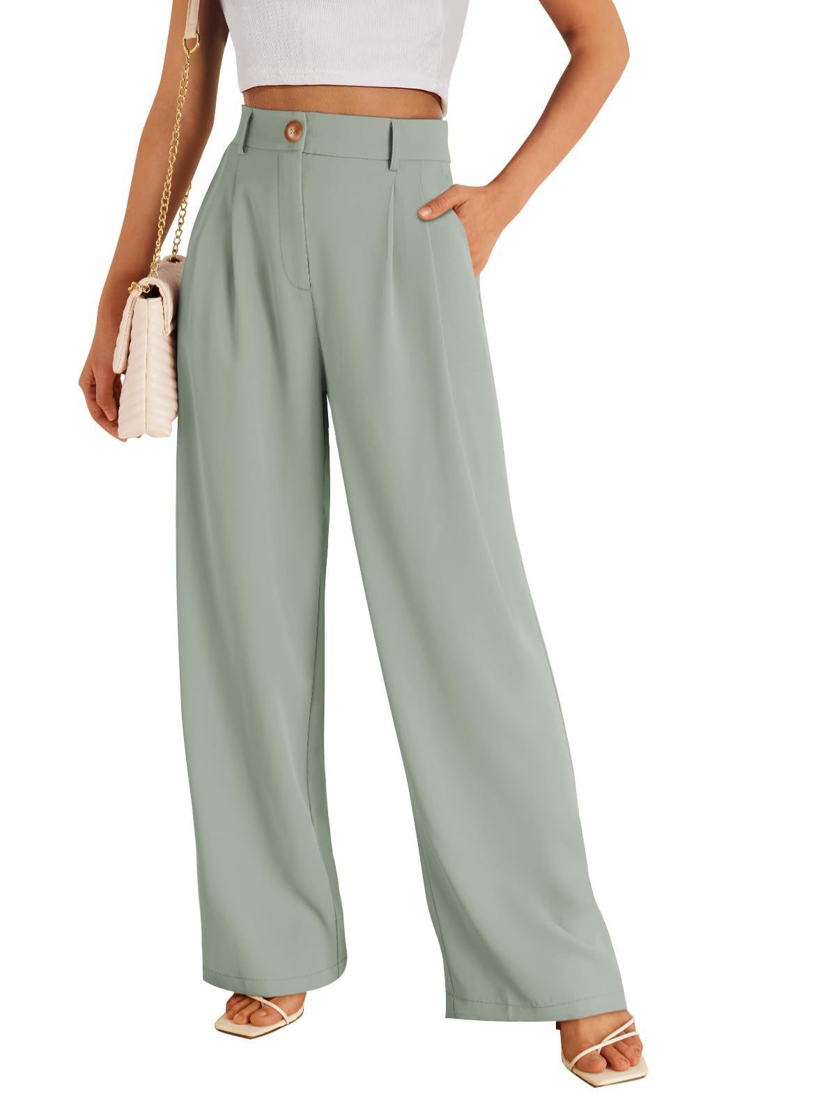 Women’s High-Waist Straight-Leg Pants with Zipper Detail – Elegant Polyester Trousers