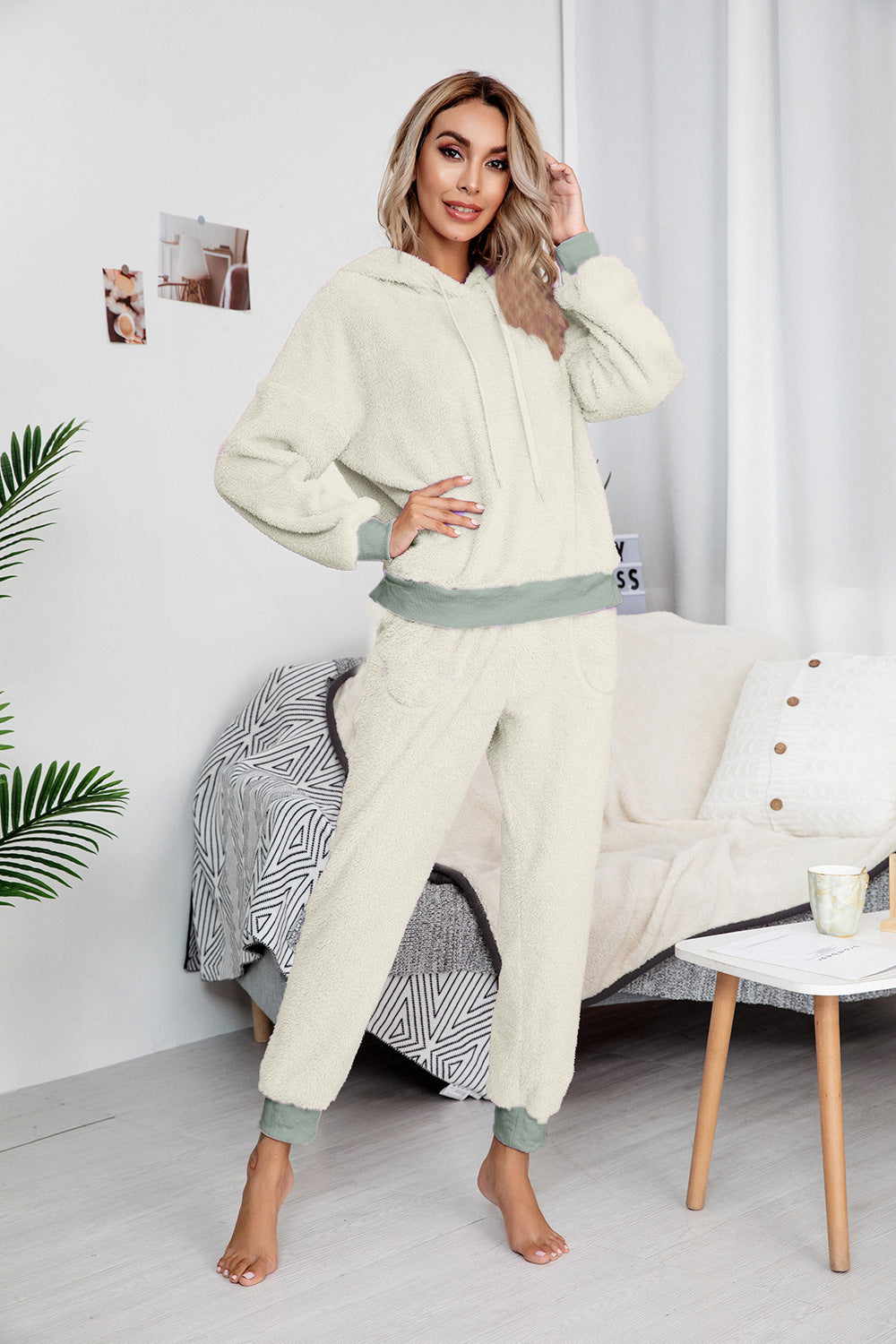 Womens Hooded Double Faced Fleece Sweater Knitwear Relaxed