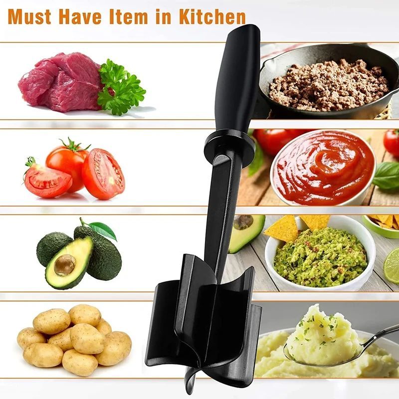 5-Blade Heat-Resistant Nylon Meat Chopper – Non-Scratch Potato Masher & Ground Beef Smasher
