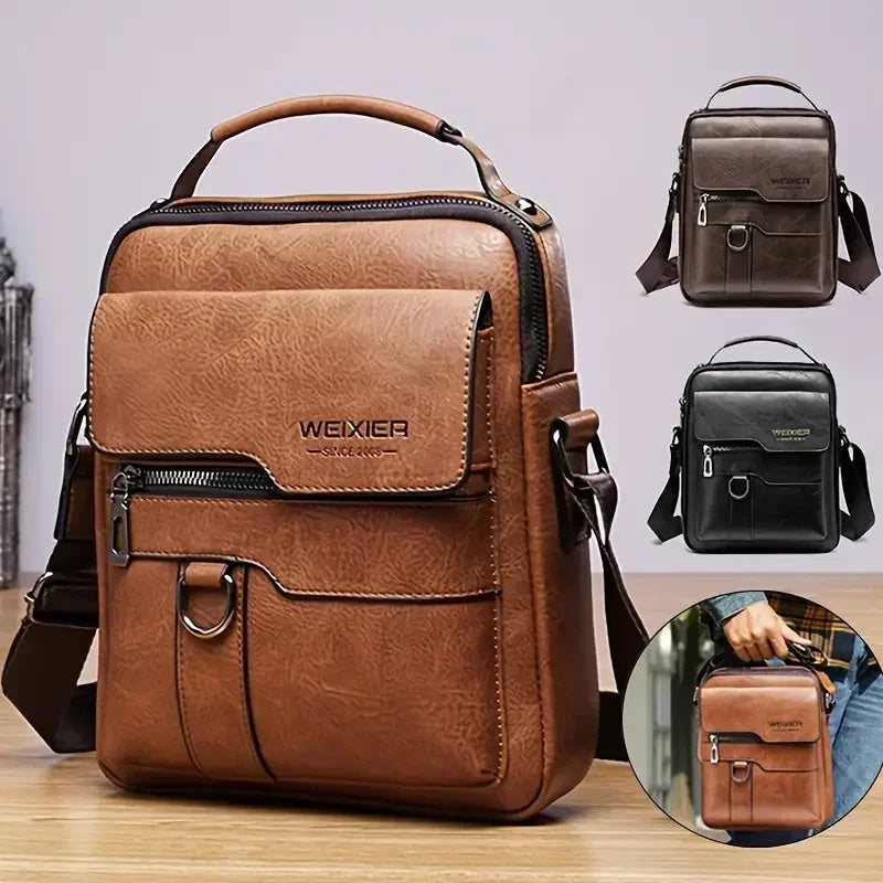 Mens Retro PU Leather Messenger Bag Crossbody Flap Backpack