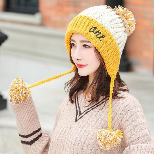 Winter Fleece-Lined Wool Hat for Women – Korean Style Colorblock Warm All-Matching Beanie