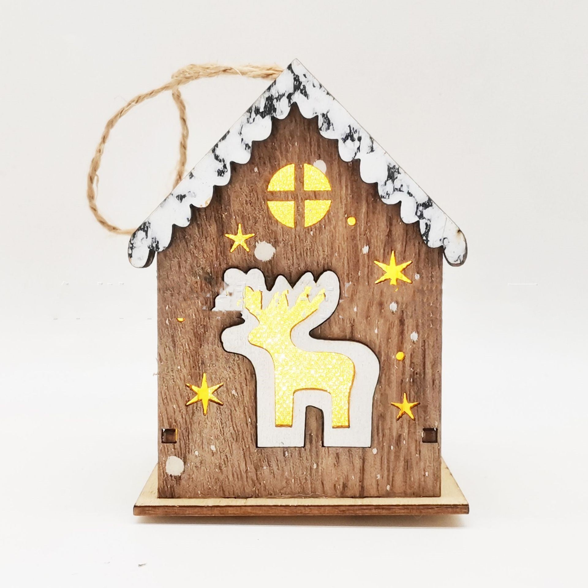 Christmas Crafts Wooden Luminous Small House Pendant