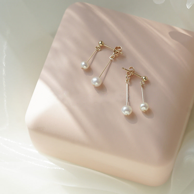 New S925 Natural Pearl Ear Studs Simple Temperamental Sterling Silver Cold Style Niche Handmade Jewelry