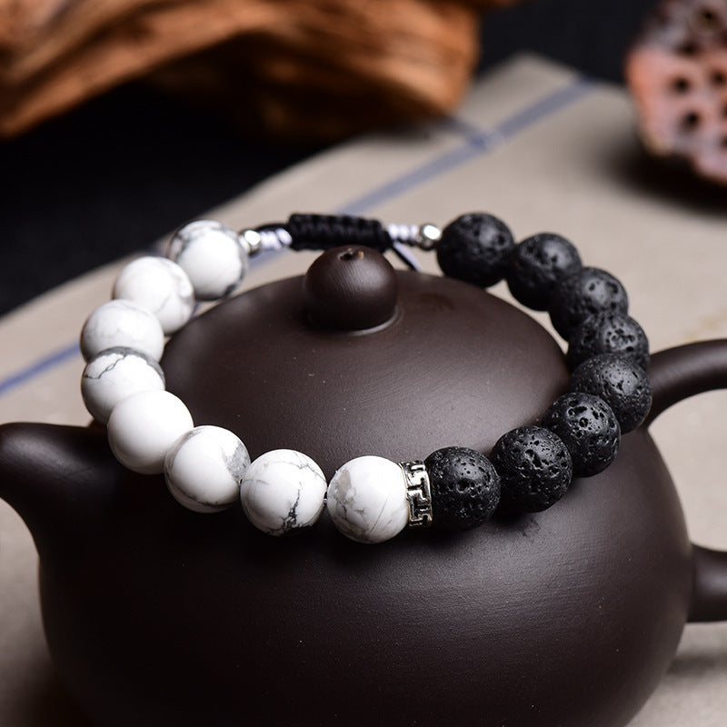 White Turquoise Volcanic Rock Couple Bracelet