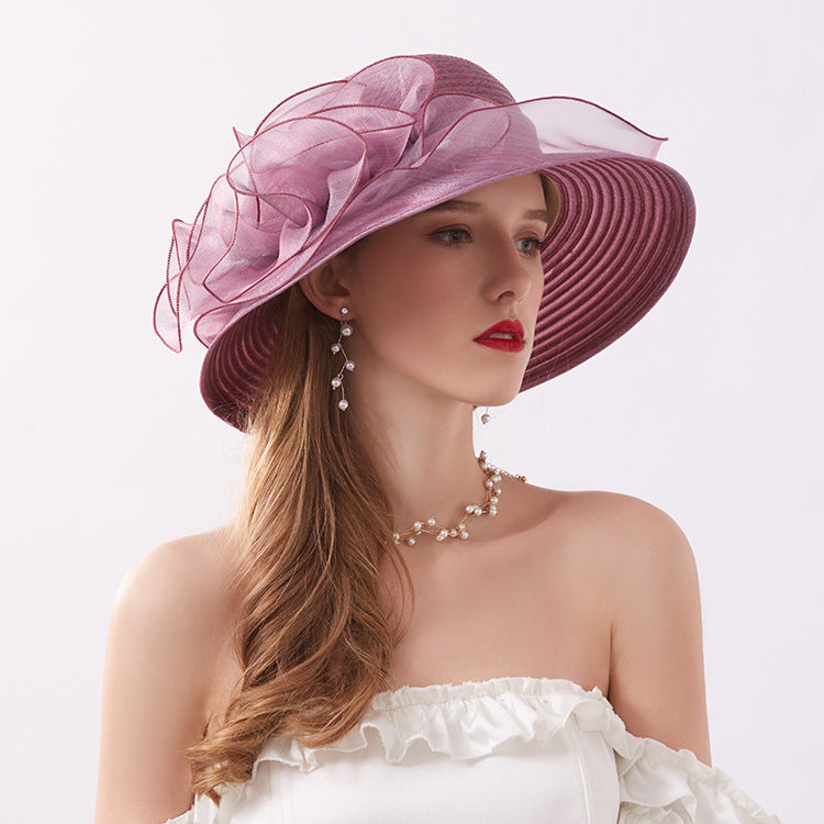 Women's Korean Lace Organza Wide Brim Foldable Sun Hat