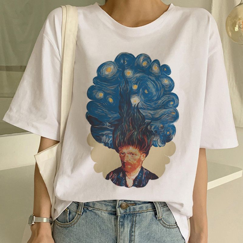 Women's Modal Art Print T Shirt Van Gogh Regular