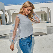 New Style Mesh Stitching T-shirt Top Women