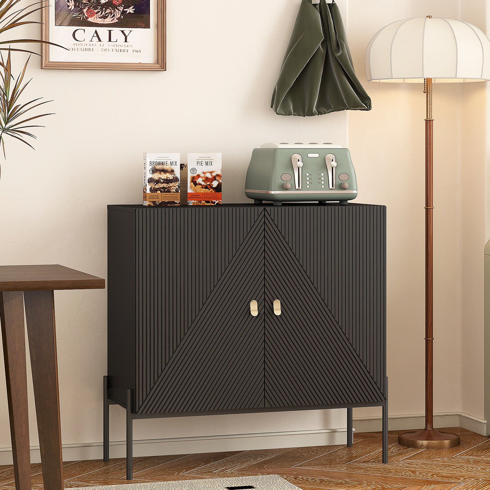 Sideboards Buffets Cabinet – Home Coffee Bar Cabinet with Drawers, 2 Cabinets, and 6-Bottle Wine Rack