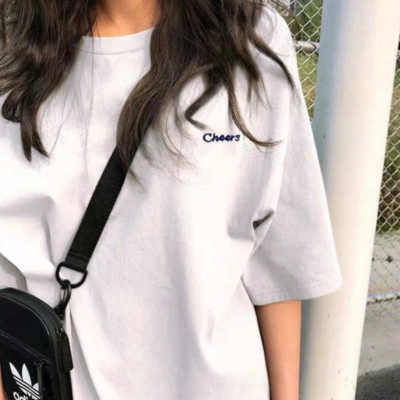 Womens Short Sleeve Polyester Tshirt Letter Embroidery