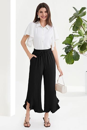 Fashion Ruffle Bell-Bottom Pants – Women's Ankle-Length Slim Fit Trousers