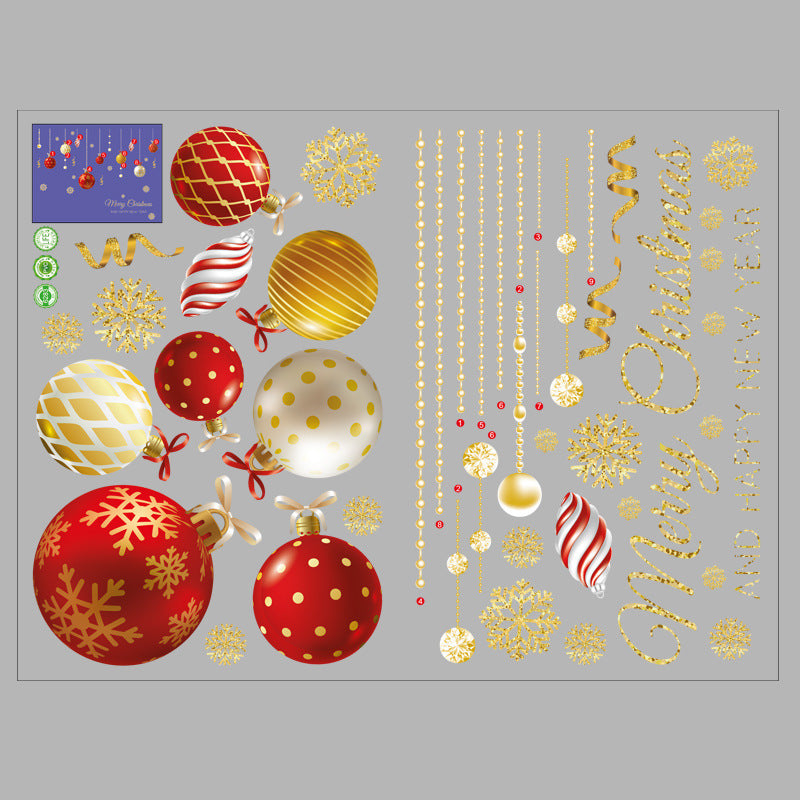 Window Golden Christmas Ornaments With Colored Balls Stickers