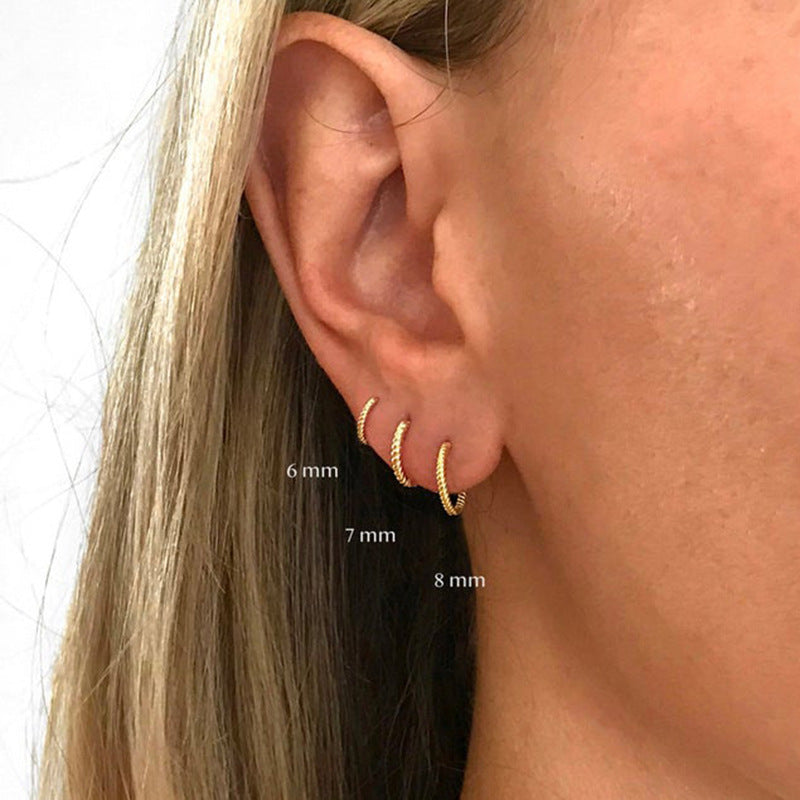 Twist S925 Sterling Silver Hipster Twisted String Round Ring Earrings