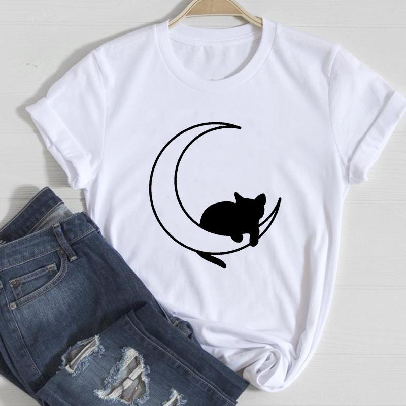 Cute Cat Print T-Shirt – Women's European & American Style Short Sleeve Top