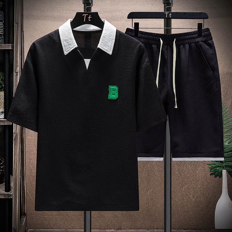 Men's Summer Ice Silk Short Sleeve T-shirt Shorts Set