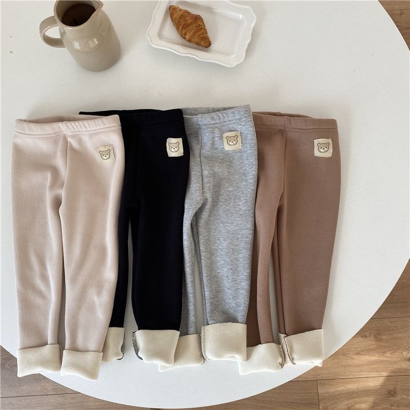 Girls Fleece Lined Leggings Single Layer Polyester Warm