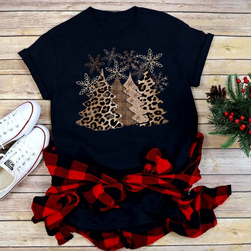 Foreign Trade Christmas Tree T-shirt Men And Women Red