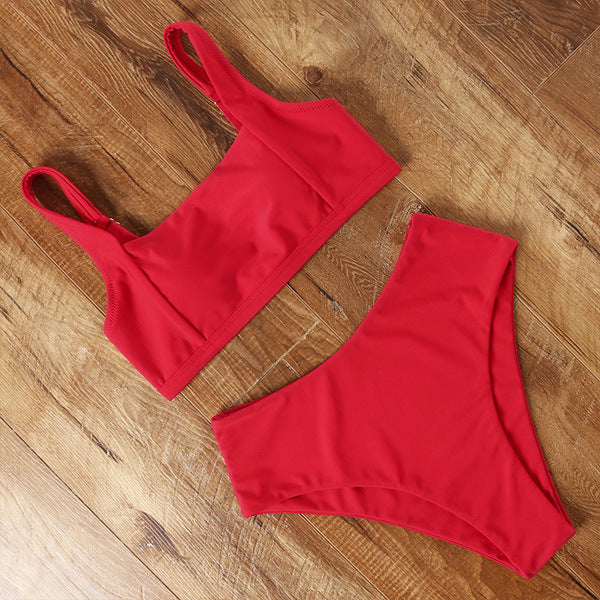 Women's One-Piece Swimsuit – Solid Color Polyester Swimwear