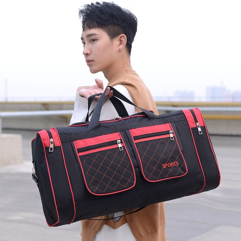 Unisex Oversized Oxford Travel Bag With Rhombus Pattern