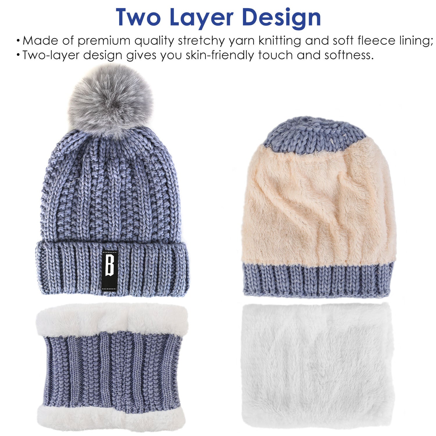 Women's Winter Knit Beanie and Scarf Set