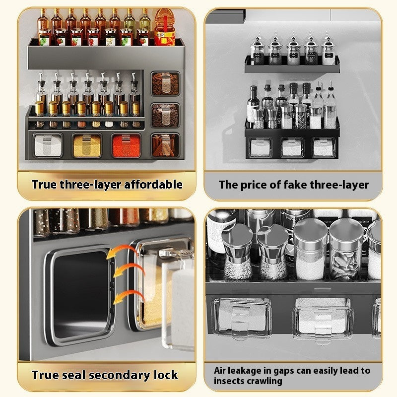 Wall-Mounted Kitchen Storage Rack – Seasoning Box & Bottle Organizer Set