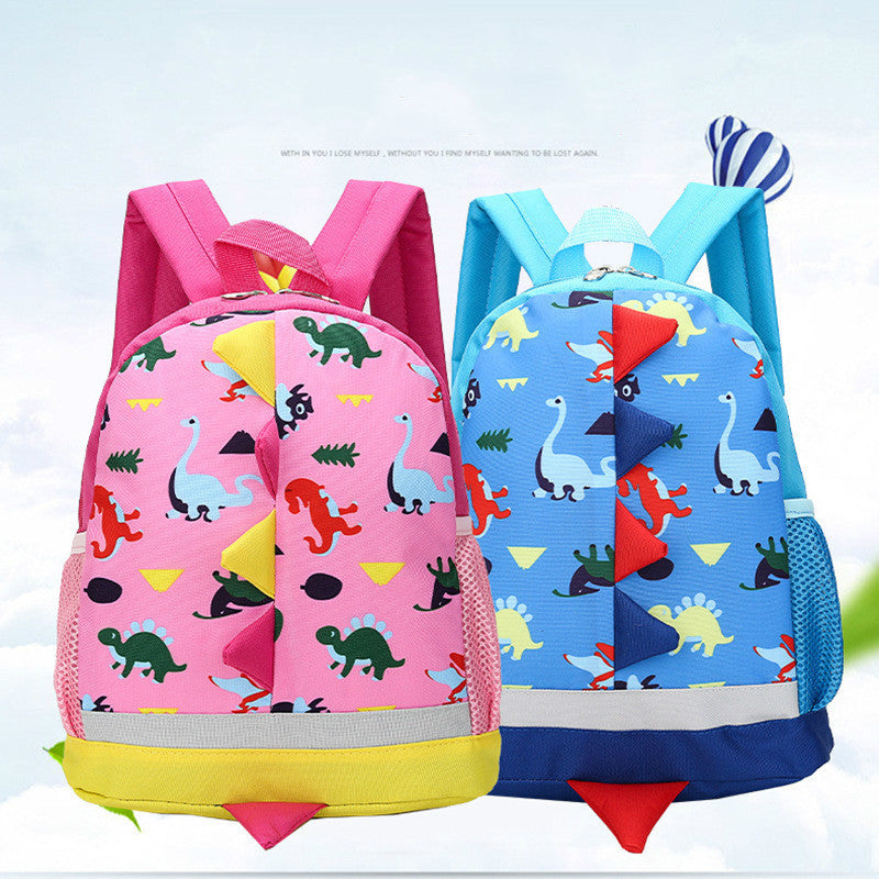 Unisex Backpack Nylon Dinosaur Cartoon Red Adjustable