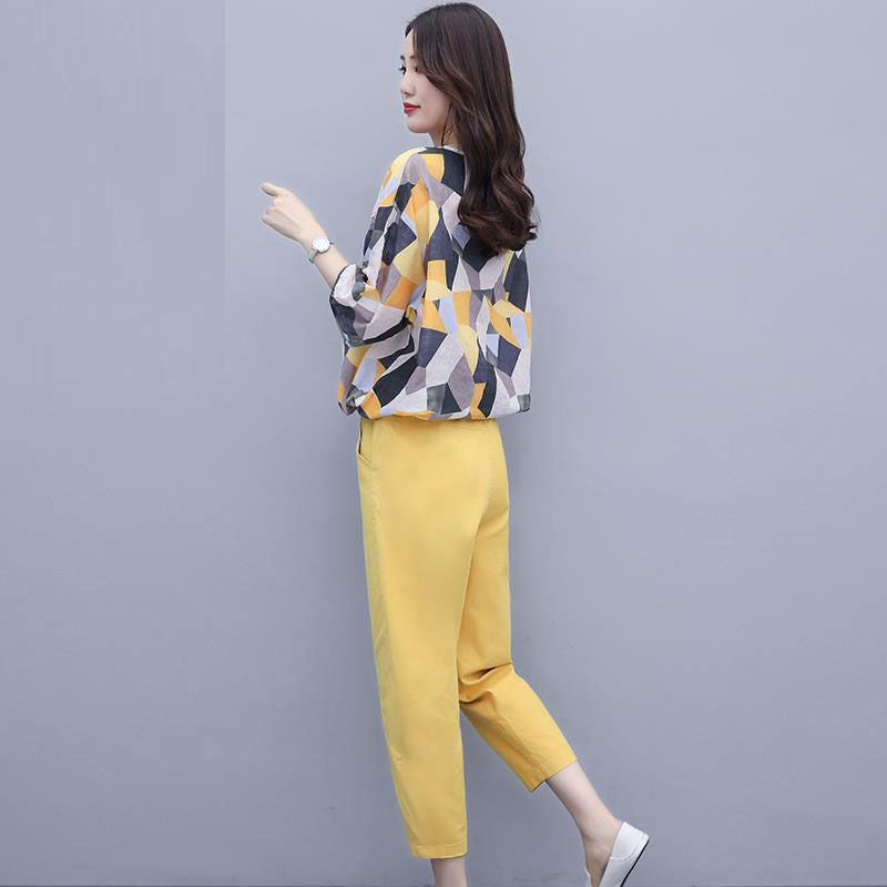 Imitated Cotton Linen Western Style Loose And Thin Casual Fashion Two-piece Suit