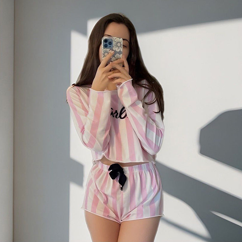 Pink And White Striped Pajamas Women's Suit Home