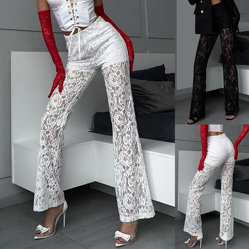 Women’s Lace Straight Pants – Sexy High-Waist Fashion Casual Trousers