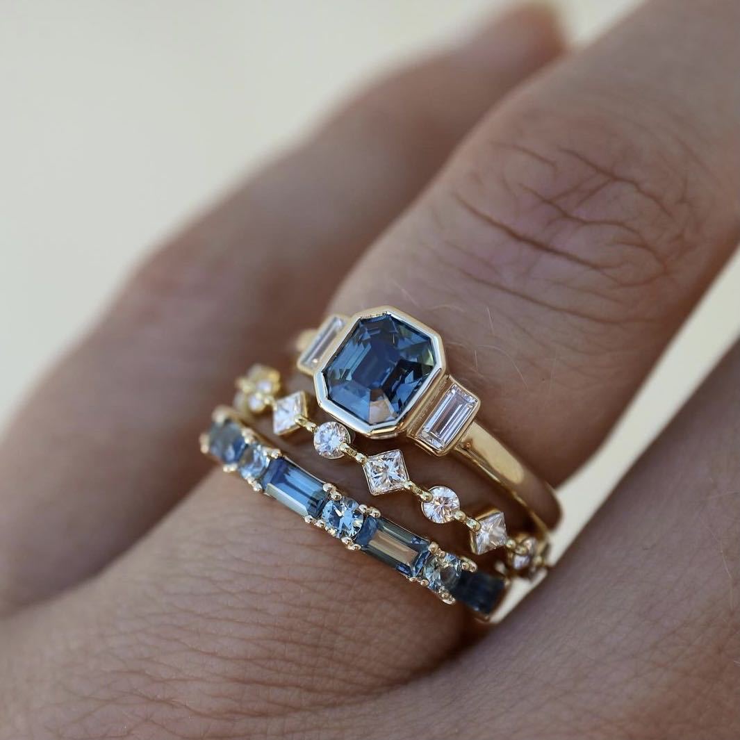 Alloy Inlaid Zircon Three-piece Ring Set
