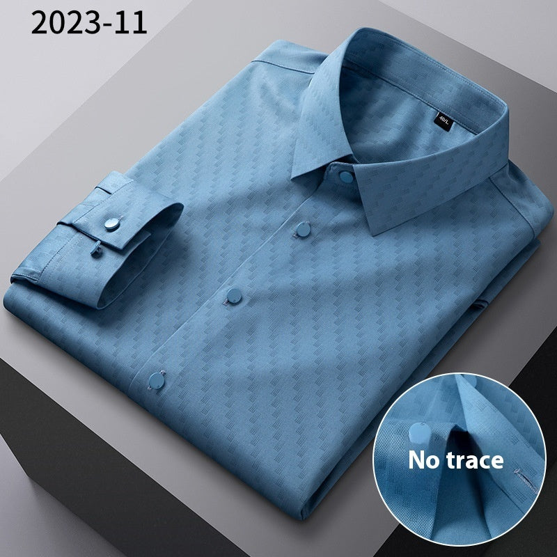 Bamboo Fiber Seamless Light Luxury Men's Striped Long Sleeve Shirt