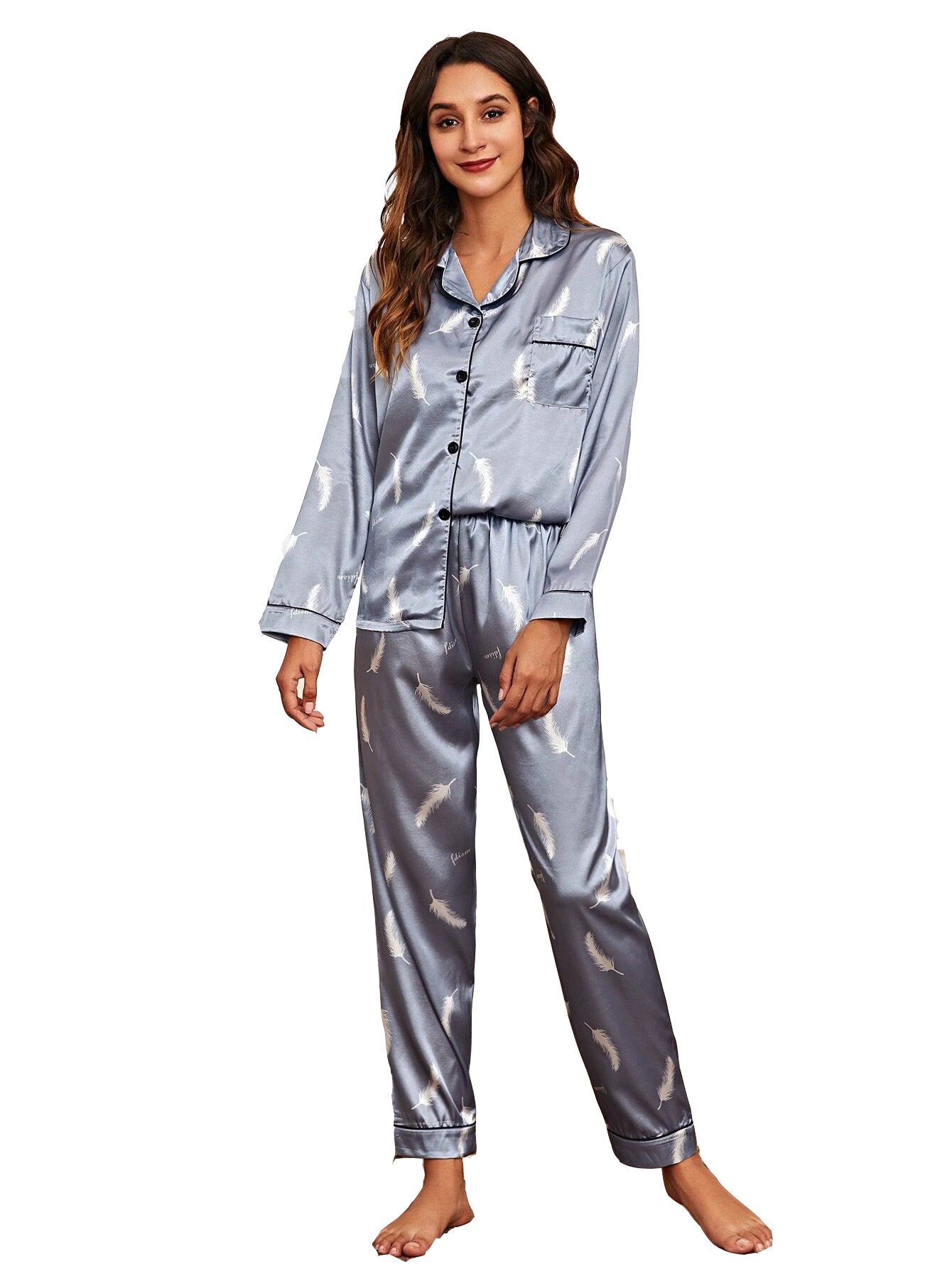 Women's Print Pajama Set Silk Look Polyester Long Sleeve